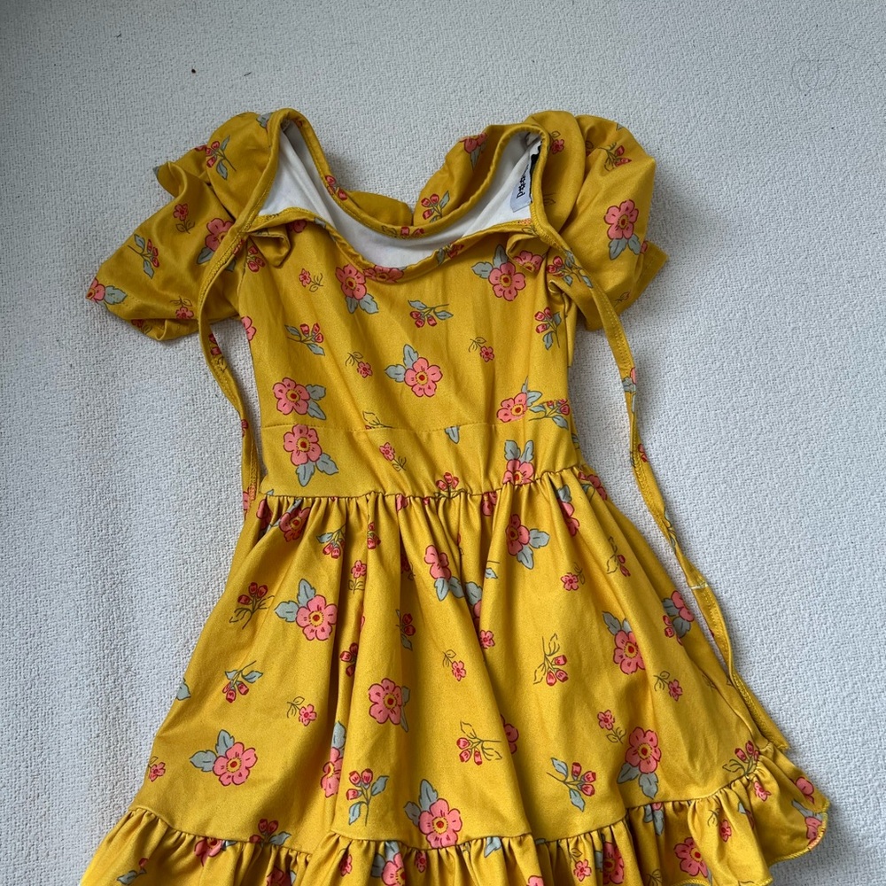 Floral Yellow Dress with Ruffle Sleeves
